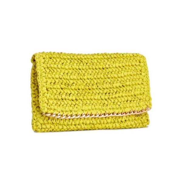 H&M Handbags - NWOT H&M rafia bright yellow and gold clutch
